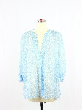 JOIE Laurel Blue Graphic Dot Print 100% Silk Chiffon Pintucked Blouse, Size S